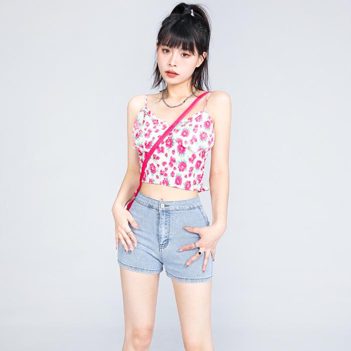 European & American Style High-Waisted Peach Hip Denim Shorts - Slimming Casual Summer Wear