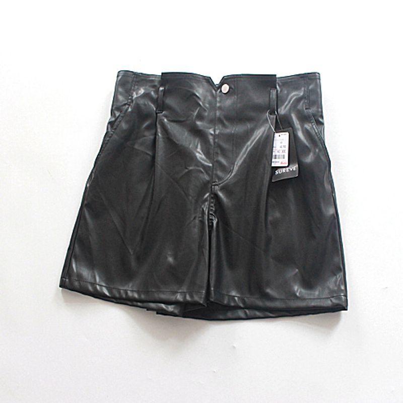 

Девушка Плюс Размер Свободные Японские Одинарные Широкие Весна и Осень С Завышенной Талией Стройнящие Все-Сочетаемые Верхняя Одежда Клеш Черные Шорты из ПУ Кожи Женская Мода Black 4L