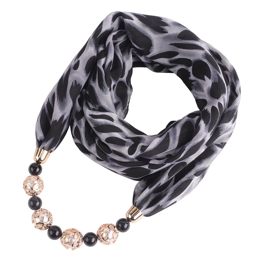 

Stylish Chiffon Infinity Scarf with Leopard Print & Beaded Necklace – Women’s Fashionable Animal Print Accessory