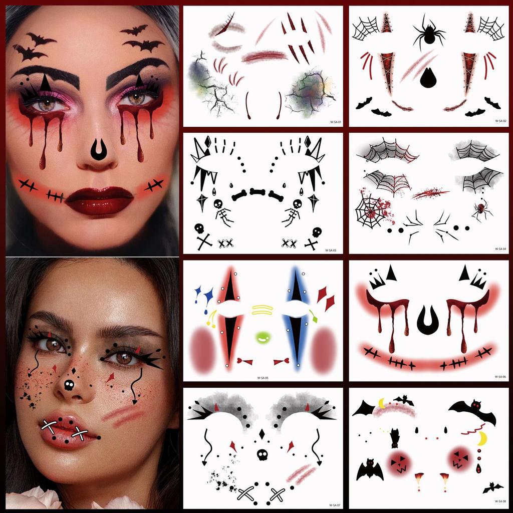 Halloween Makeup Face Stickers Horror Mouth Scar Ghost Festival Masquerade Party Holiday Party Tattoo Stickers