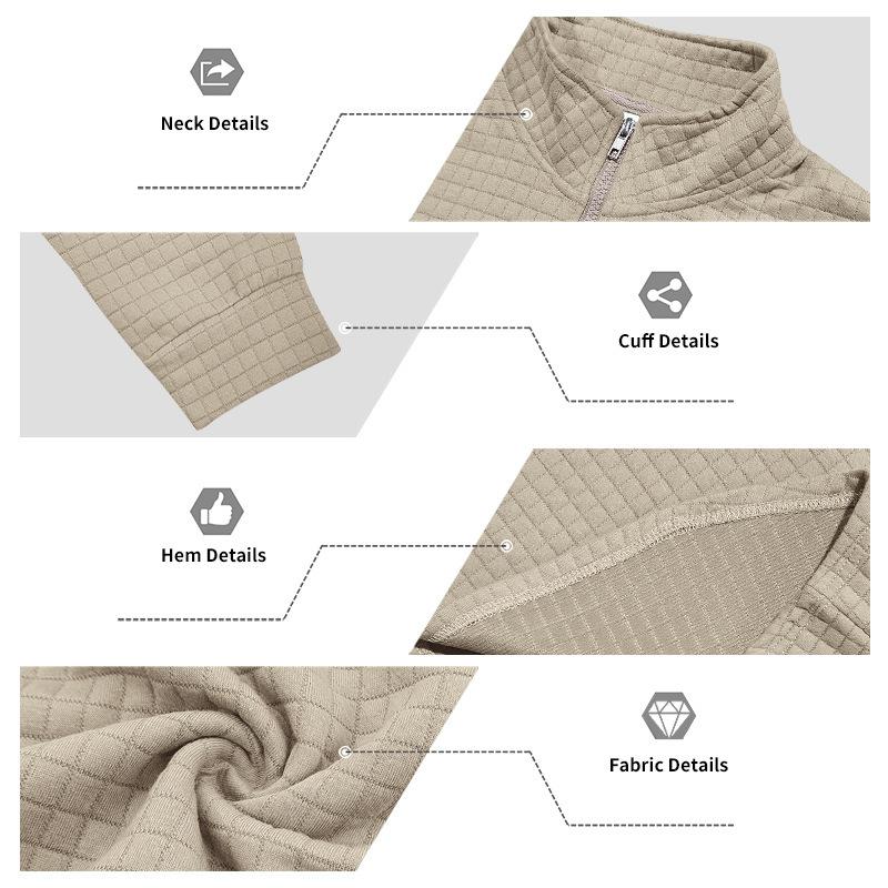 Solid-colour Half-zip Turtleneck Jumper with Small Check Jacquard Pattern