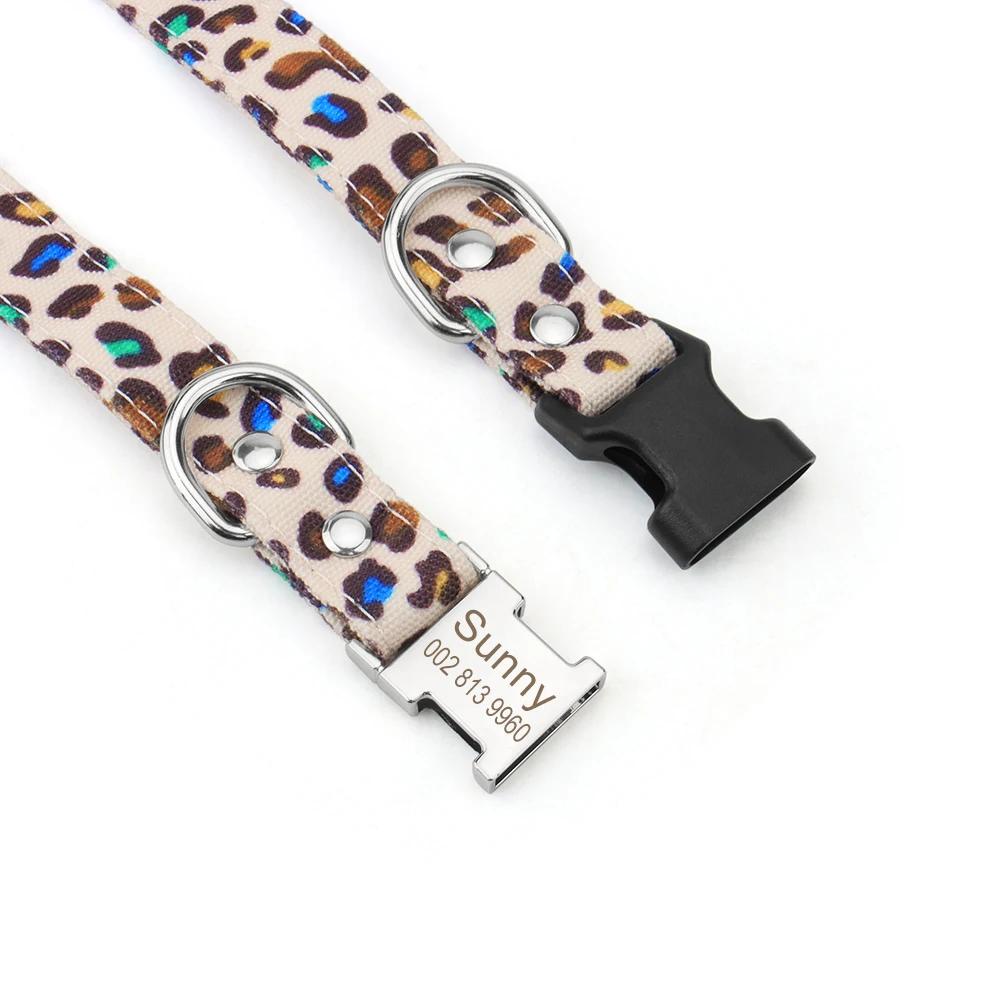 Custom Dog Collar and Leash Set,Personalized Leopard Pattern,Polyester Fabric Webbing with 120cm Leash, for Medium Large Dogs