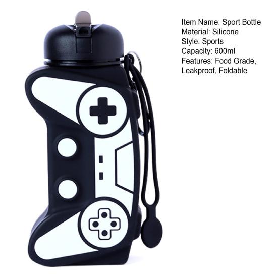 600ML Sport Bottle Foldable Food Grade Leakproof Shockproof Anti-drop Large Capacity Game Console Shape Travel School Kids Students