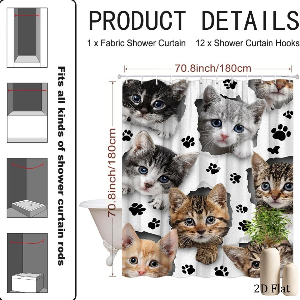 Cat Paw Shower Curtain Multiple Kittens Peeking Through Print Waterproof Polyester Bathroom Decor Bath Curtain