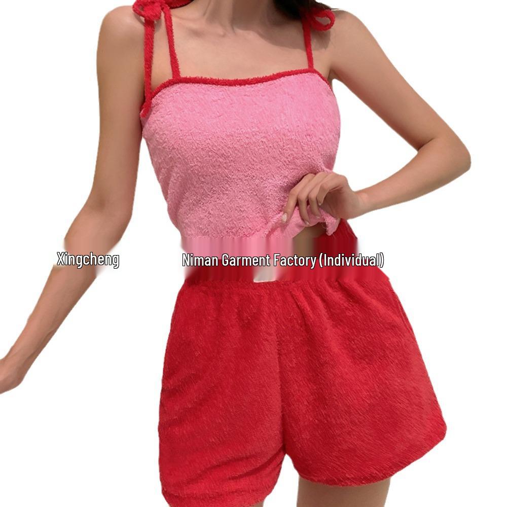Korean Women's Conservative High-Waist Bikini Swimsuit with Skirt and Pants