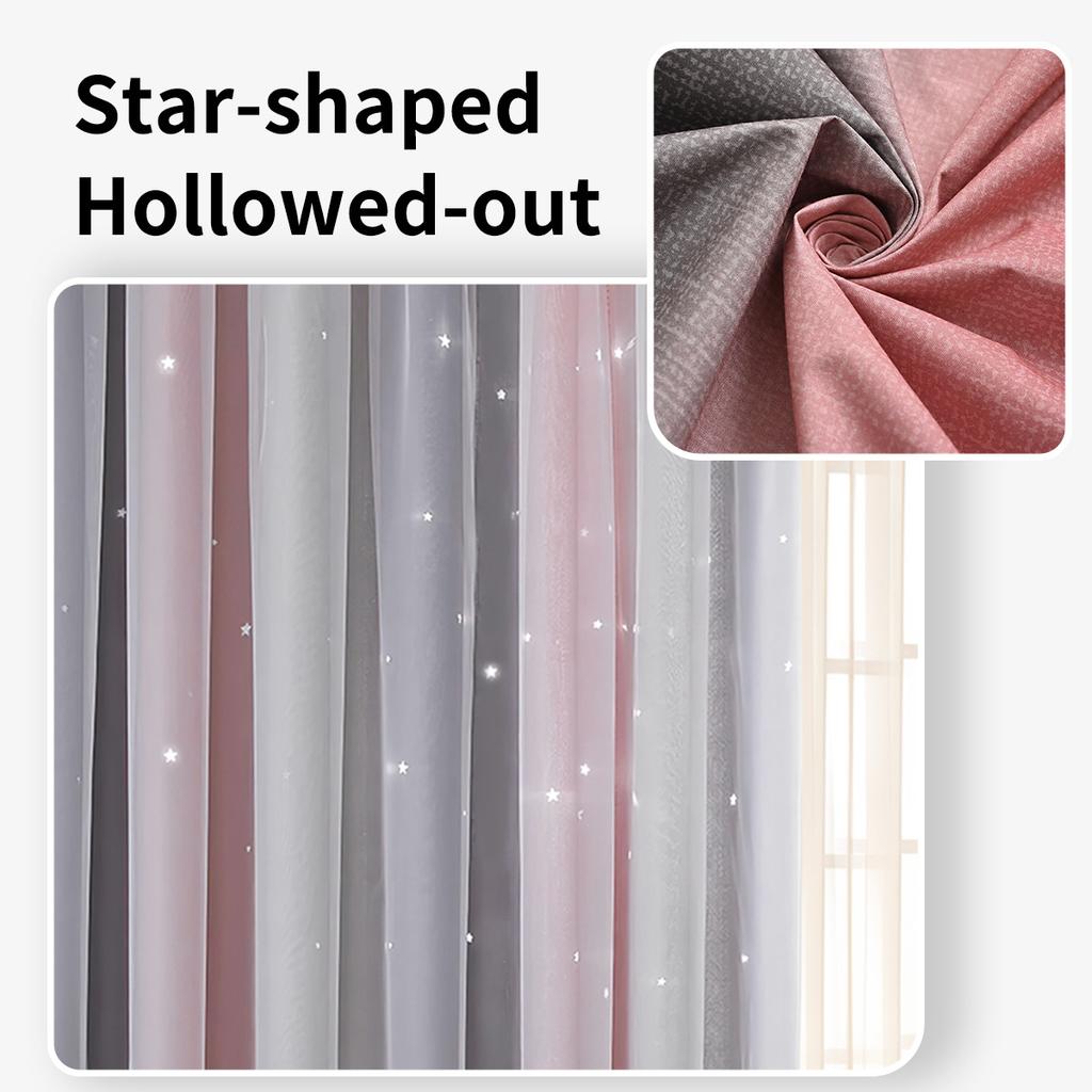 2025Gradient Striped Curtains Double Layer Curtains Blackout Sheer Curtains Perforated Curtains