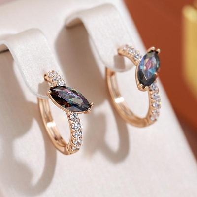 Orecchini a cerchio color oro con zirconi colorati singoli, completamente pavimentati, per gioielli da donna alla moda