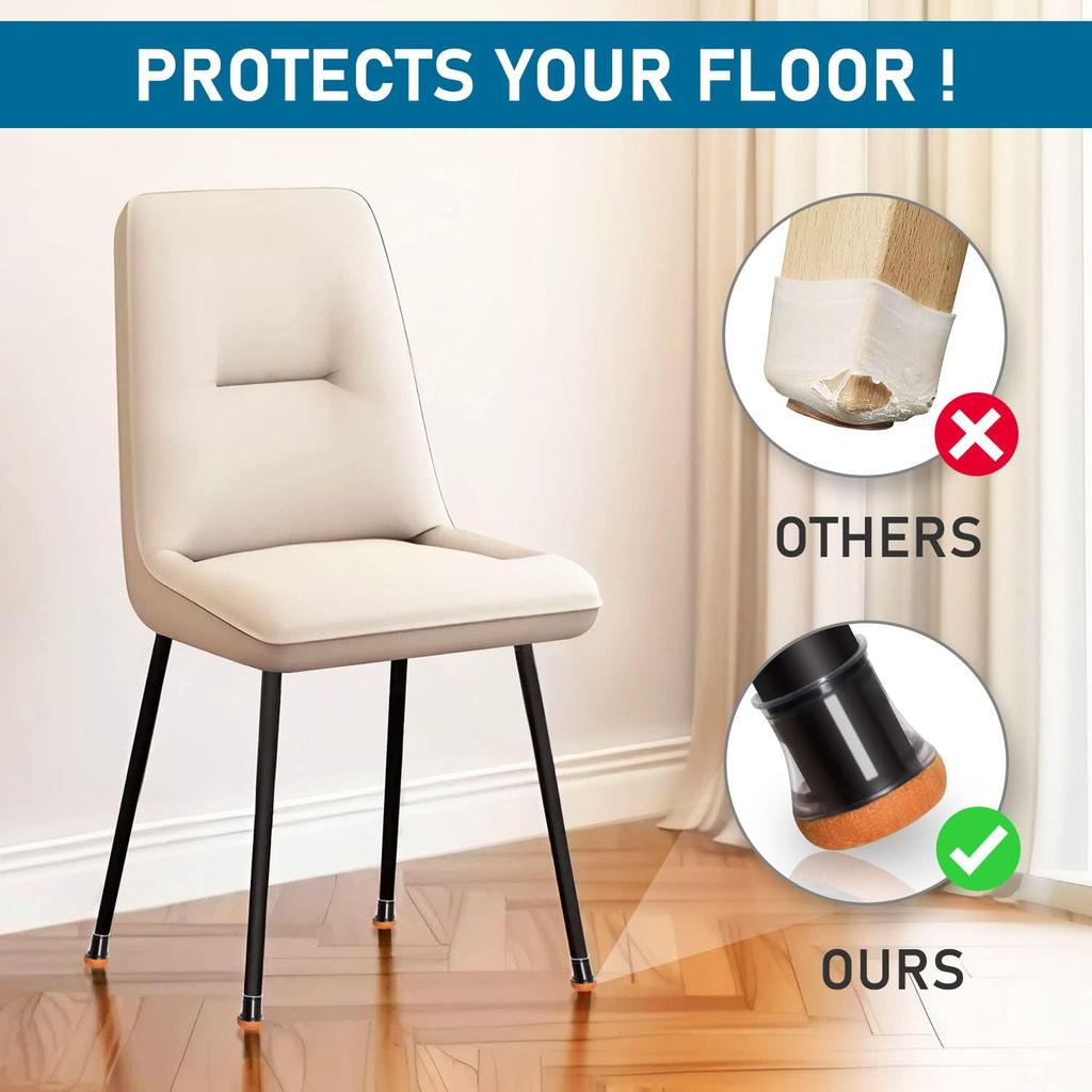 24Pcs Chair Leg Floor Protectors Silicone Chair Leg Protectors Caps Covers for Hardwood Floors Furniture Pads Sliders with Wrapped Felt Bottom Medium