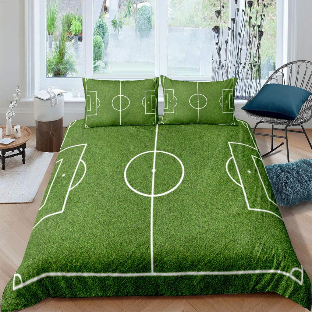 Green Football Field King Queen Duvet Cover Soccer Field Comforter Cover Boys Men Sport Games Bedding Set Polyester Quilt Cover