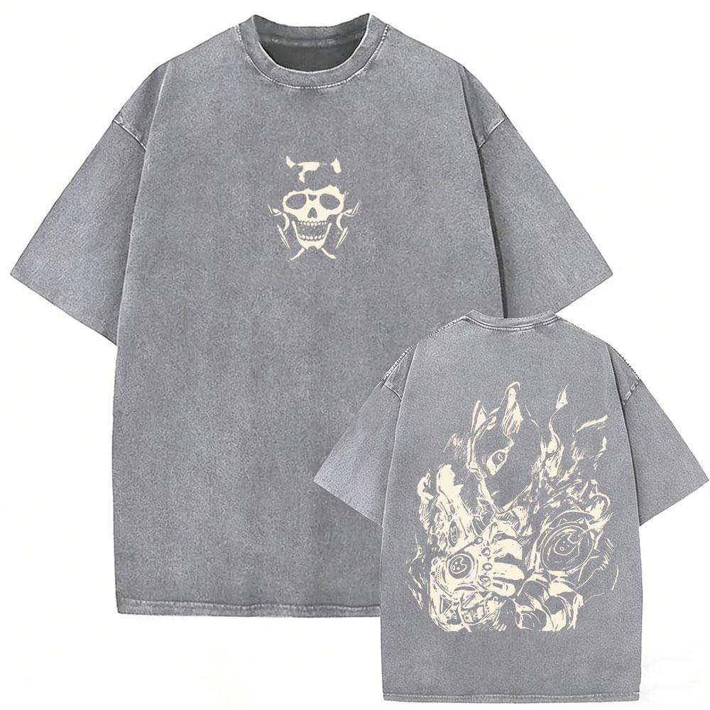 Washed Vintage Anime Jojo Bizarre Adventure Tshirt Retro Manga Giorno Giovanna T Shirts Men Casual Cartoon Oversized Tshirts