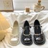 French round head bow thick heel Mary Jane shoes summer 22 new jk British style small leather shoes