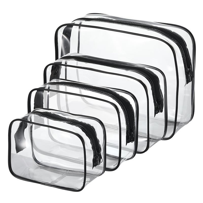 Set of Four Large PVC Toiletry Bags - Transparent, Waterproof, Dustproof, Zippered.
