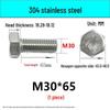 M14-30 304 Stainless Steel Fully Threaded Hex Head Screw Bolt