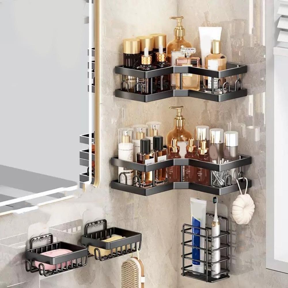 1Pc/3Pcs/5Pcs Wall Mounted Corner Storage Shelf Carbon Steel Shampoo Storage Rack  For Home
