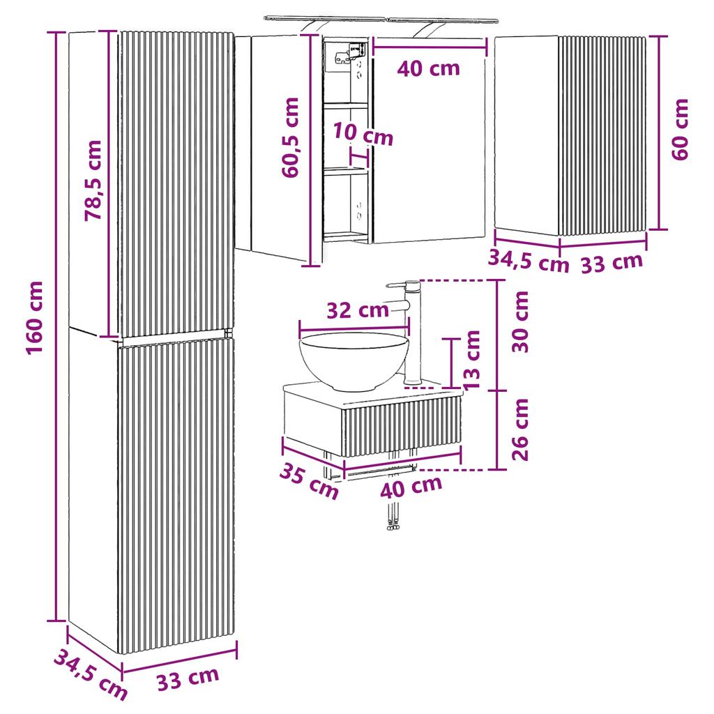 Bathroom Furniture Set 5 pcs Smoked Oak