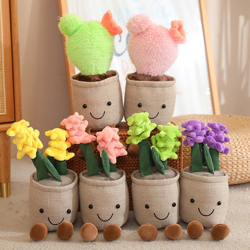 Simulated Potted Plush Toys Hyacinth Cactus Plant Animal Ornaments Flowers Decoration Children's Toys