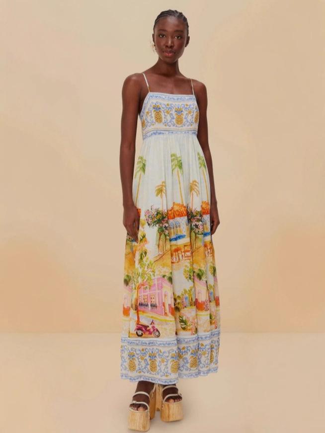 2025 European & American Fashion Printed Linen Slip Dress