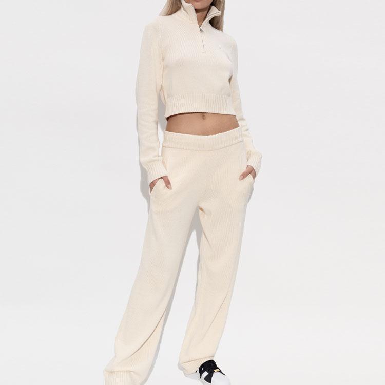 Adidas Originals Premium Essentials Half-Zip Plain Knit Sweater Women Tops Wonder-White II8043