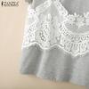 ZANZEA Women Summer Round Neck Lace Patchwork Casual Short Sleeve T-shirt