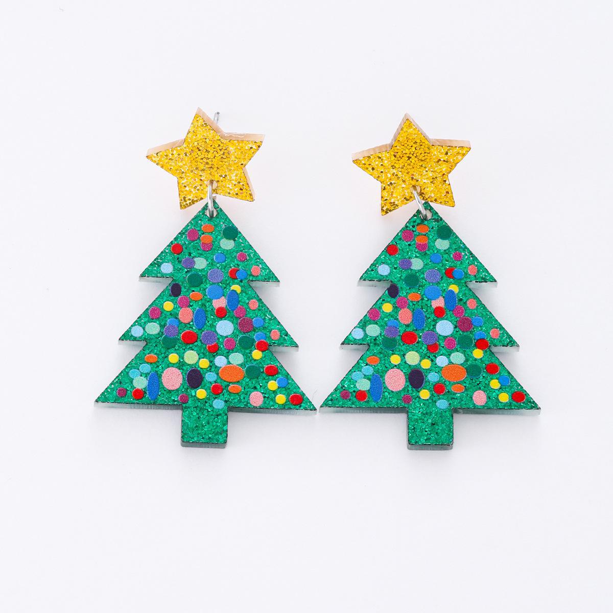 

Классические акриловые серьги в виде рождественской елки с разноцветными пайетками-звездочками CK0576 Christmas tree earrings