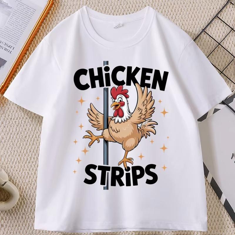 Chicken Strips Pole Dance Tshirt for Unisex Women Cartoon Funny Humor Graphic Tees Casual Cotton Short Sleeve Round Neck Tees