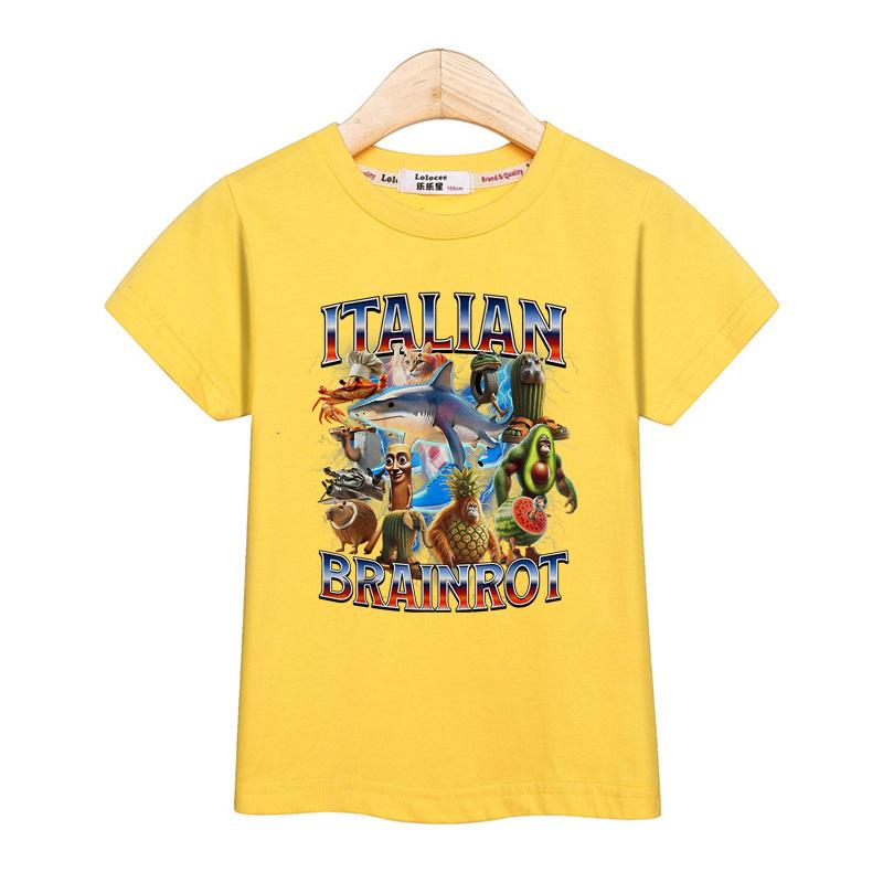 Children Summer Shirt Italian Brainrot Cartoon T-shirt for Boys AI Printed Top Short Sleeved Tees