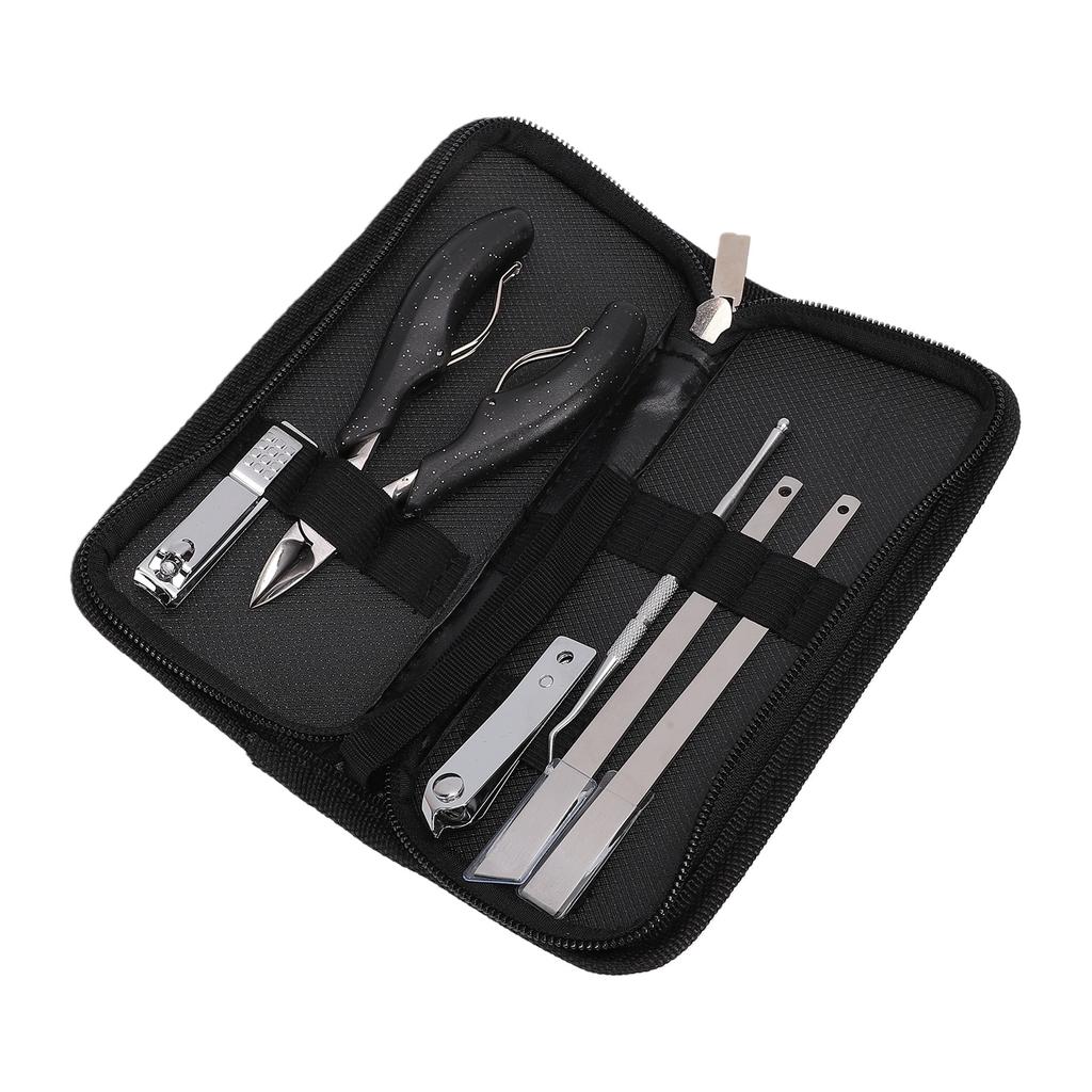 Ingrown Toenail Clipper Kit Straight Angled Cutter Nail Scraper Professional Clipper Set 7pcs Black