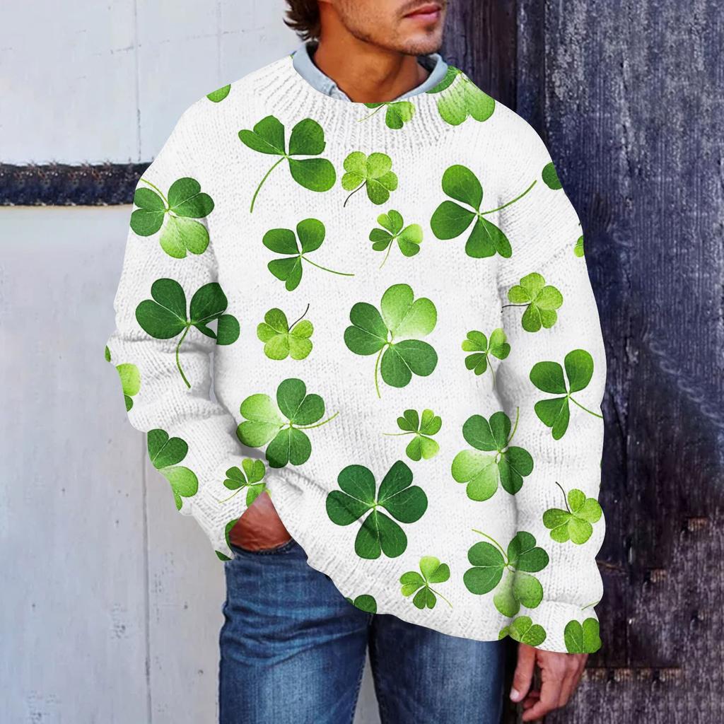 Men's Print Faux Sweater, Crewneck Sweatshirt, Loose Long-sleeved Top