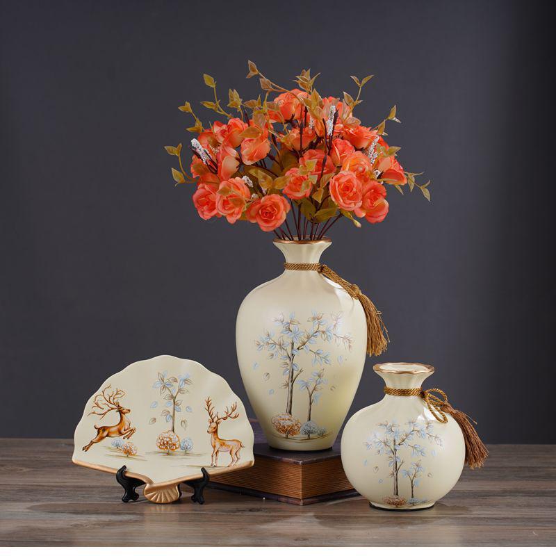 American-European Ceramic Vase Set: Elegant Three-Piece Home Decor for Living Room, Flower Arrangements, and Entryways