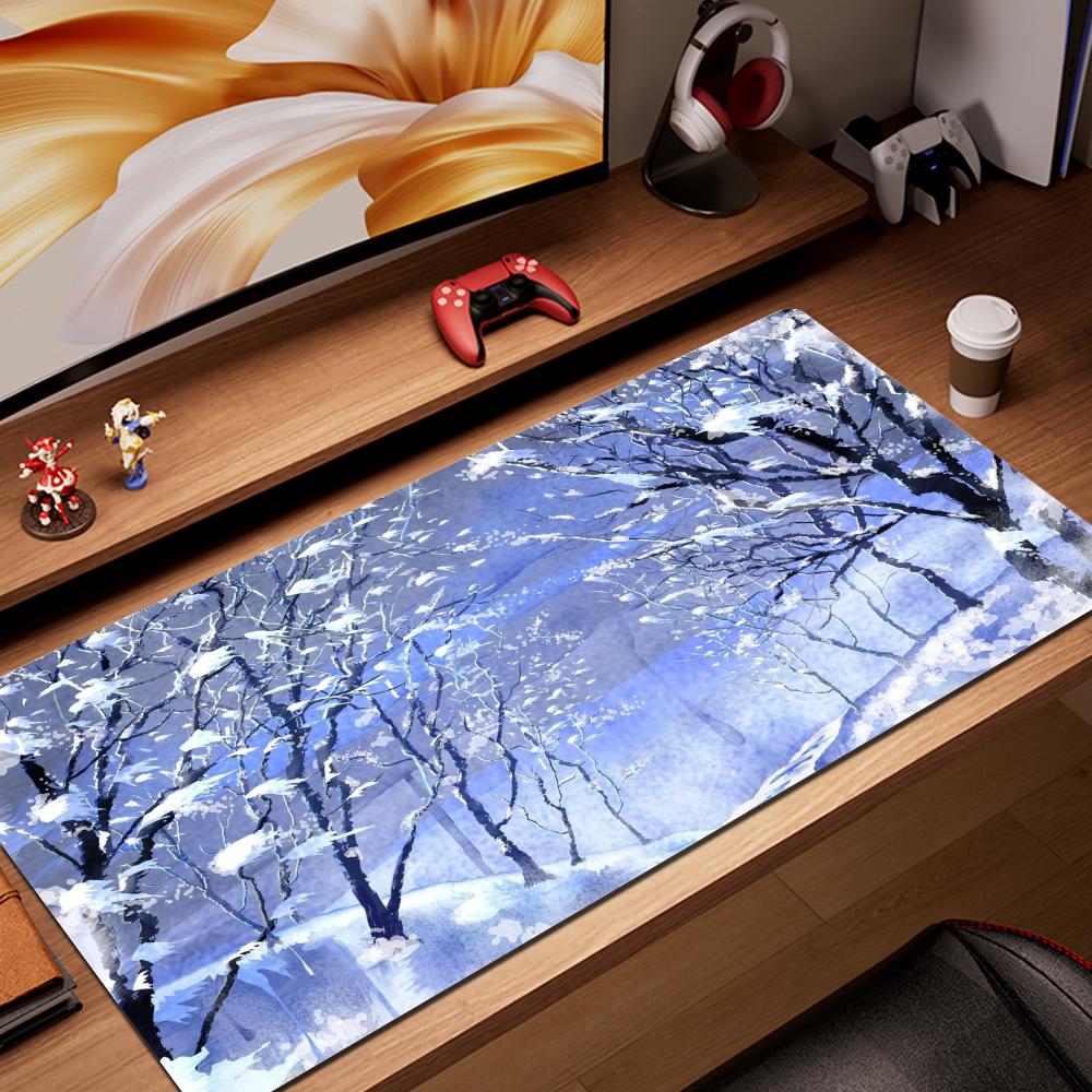 Mauspad Gamer Computer Neu Benutzerdefiniert Zuhause Tastaturmatte Mausmatte Schreibtischmatten Laptop Teppich Anti-Rutsch Mauspad Wald Schneelandschaft