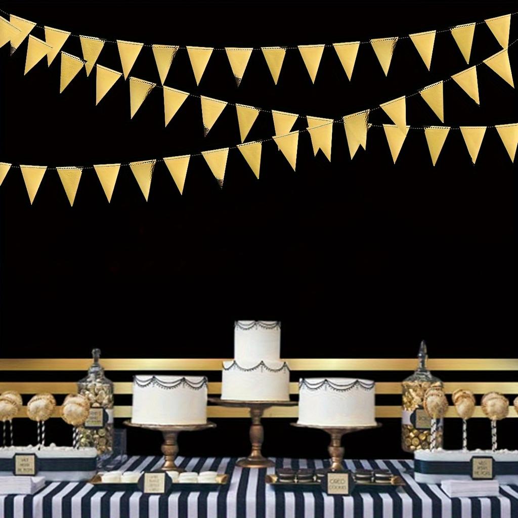 4PCS 40FT Golden Triangle Flag Banner - Double Sided Metallic Paper Bunting Garland for Graduation/Wedding/Birthday Parties