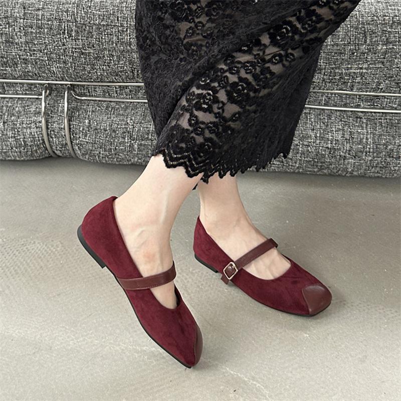 Fashion IPPEUM Women Ballet Flats 2025 New Mary Janes Burgundy Shoes Zapatos de Mujer Ballerina