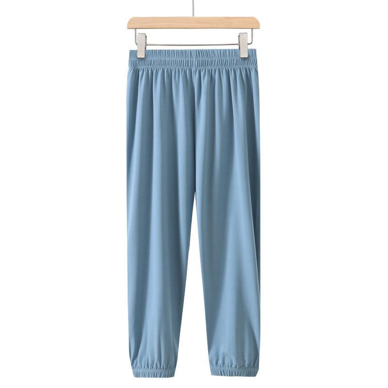 Children s Solid Color Anti-Mosquito Pants, Summer Thin Air-Conditioning Pants, Children s Long Pants, Boys and Girls Thin Ice Silk Pants Blue 170