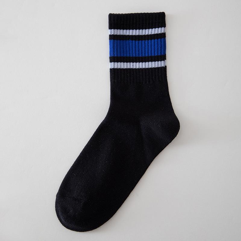 New Fashion Color Block Striped Mid-calf Sports Socks Men Women Breathable Cotton Socks Outdoor Running Basketball Cycling Socks