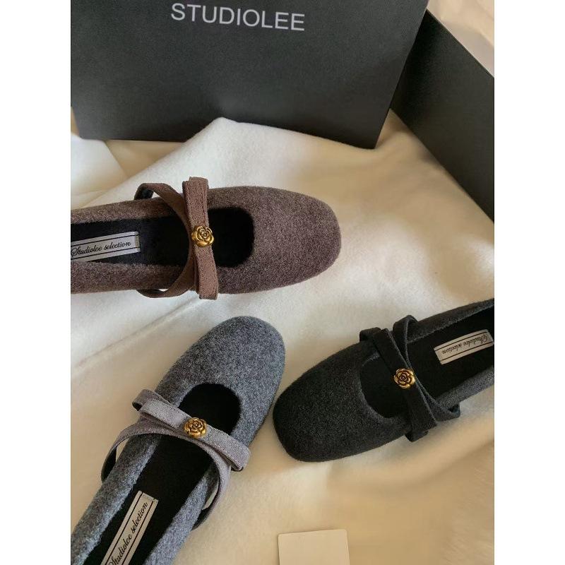 Кашемир~ Ретро шерстяные туфли Мэри Джейн с круглым носком и плоской подошвой, женские, с камелией и бархатным бантом, одинарные туфли