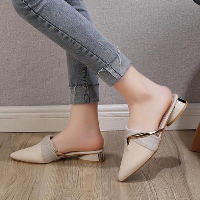 Korean Version Thick Heel Versatile Bag Head Half Tow Pointed Head Fashion Summer Slippers Women Wear Muller Shoes Lazy Tow