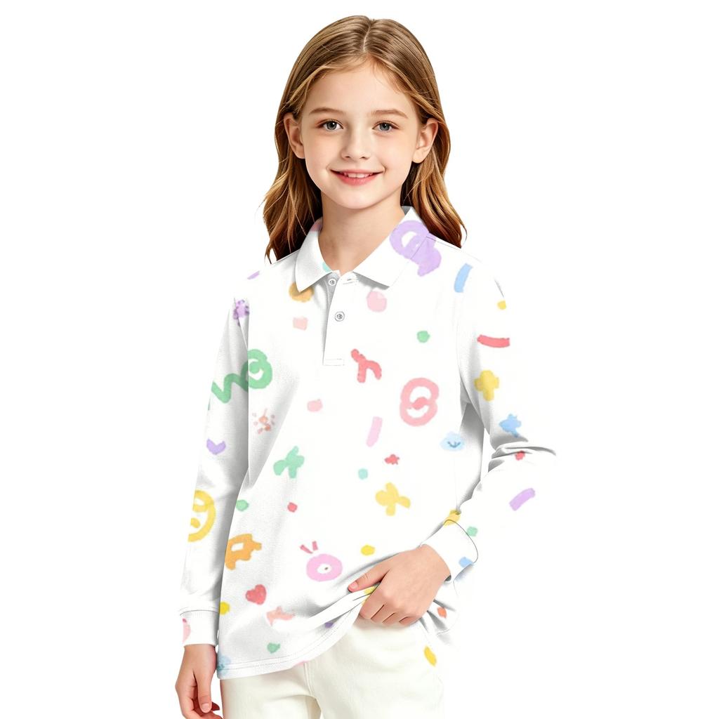 Girls' Long Sleeve Print School Uniform Blouse for Casual Formal Wear