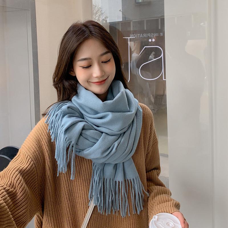 White Cashmere Scarf: Thickened, Solid Color, Versatile for Women & Men, Perfect for Autumn & Winter