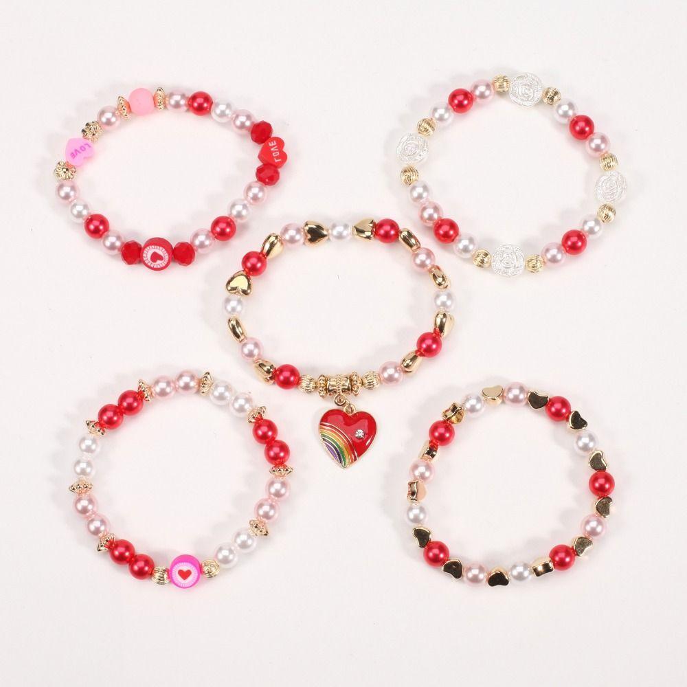 5pcs/set Acrylic Beads Romantic LOVE Pendant Colorful Stone Wristband Bracelet  Hand Decoration