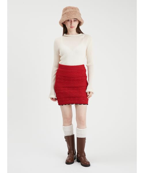 Furfur Feather Trim Rib Knit Top RWNT245051 IVR Women's