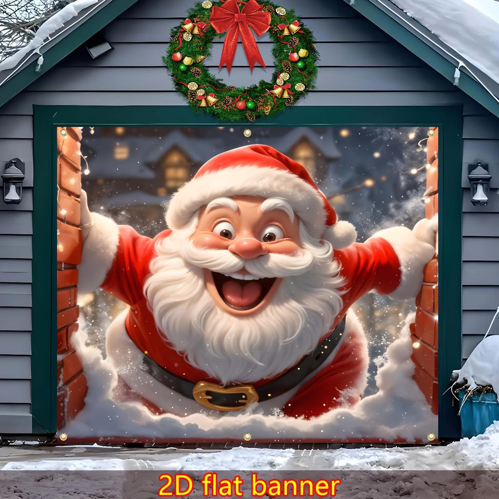 Christmas decoration background: Happy Santa Claus outdoor shooting decoration background banner