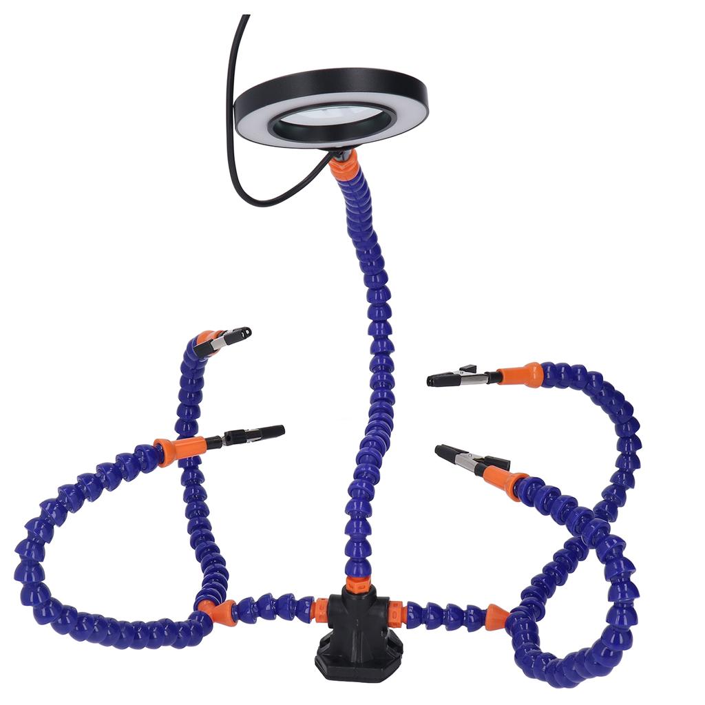 Soldering Helping Hand 5 Jaws 3X USB Magnifier ABS Flexible Arms Light Soldering Station Blue
