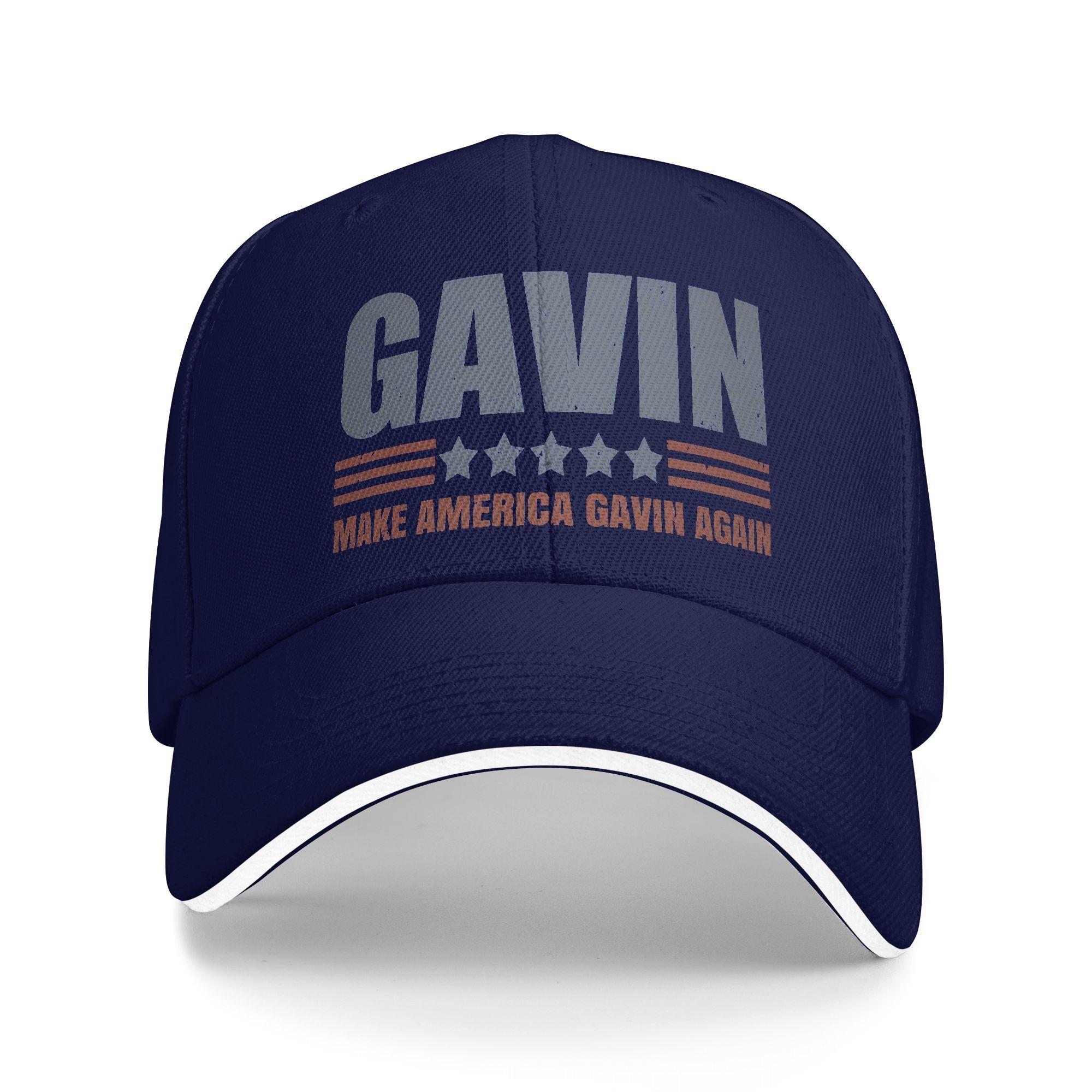 

Make America Gavin Again Baseball Cap Vintage Gavin USA Flag Sandwich Hats Men Women Adjustable Dad Hat Outdoor One Size темно-синього кольору