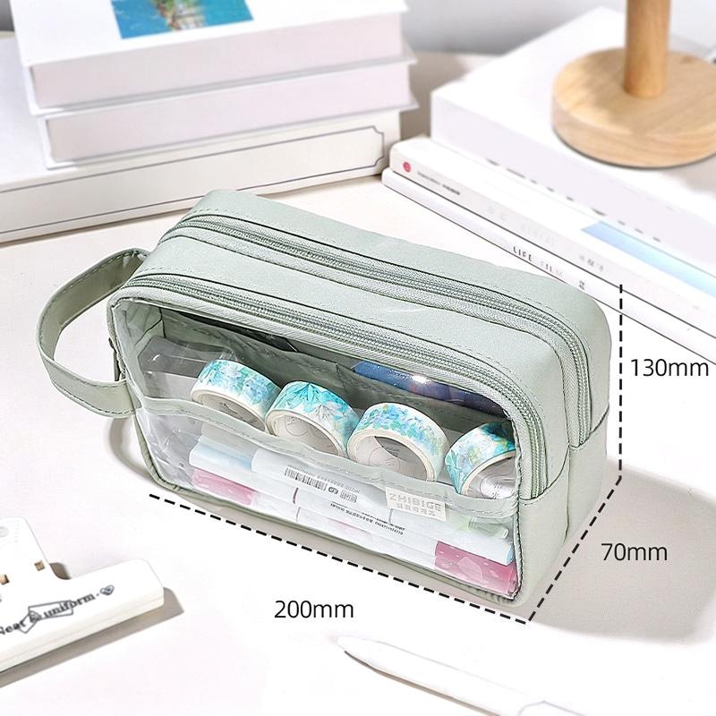 Transparent Large Pencil Case Waterproof Ins Style Pen Bag Double Layer Makeup Bag Storage Bag Student Stationery Storage Bag