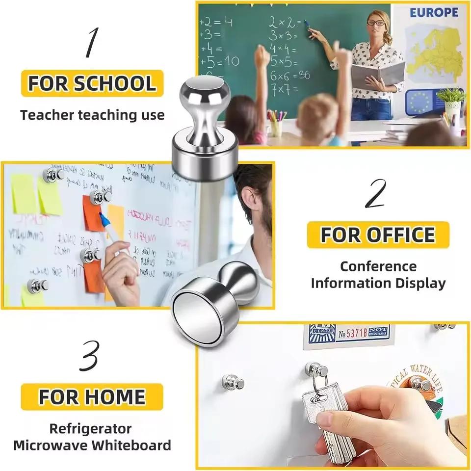 1/50X Metal Magnetic Pushpin Hook Strong Neodymium Magnetic Thumbtack Power Magnet Push Pins for Whiteboard Fridge Office School
