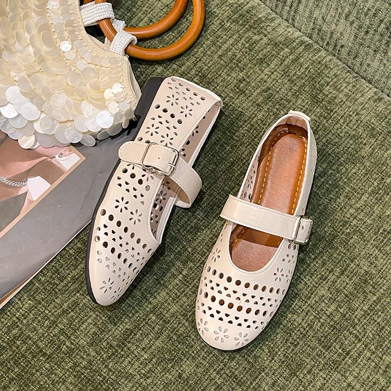 

Fashion French Flat Single Shoes Women s Summer 2025 New Super Soft Wrapped Toe Sandals Cutout Breathable Mary Jane 35 белый