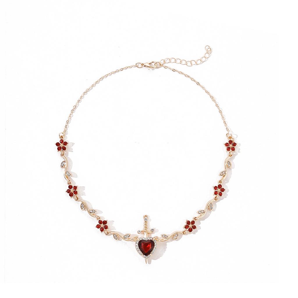 European and American one arrow pierces the heart, love dagger necklace combination temperament light luxury elegant flower collarbone chain woman