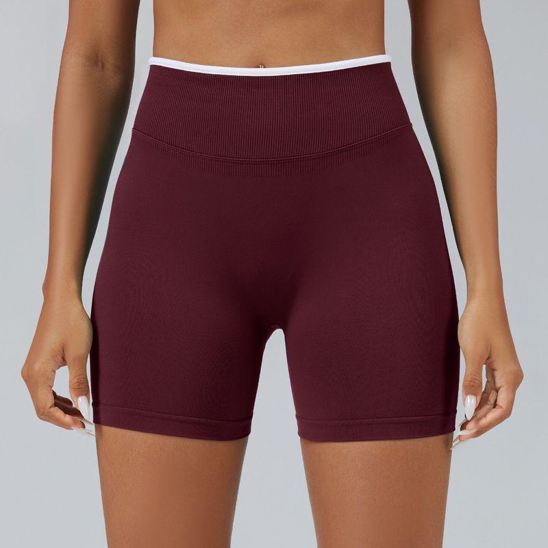 European and American Style Color-Block Seamless Tight Yoga Shorts for Women, Peach Butt-Lifting Sports Shorts, Running Fitness Shorts, Breathable