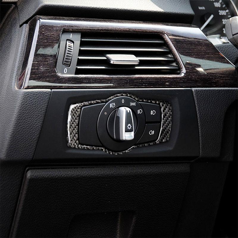 Carbon Fiber Car Center Console Gear Control Button Panel Frame Trim Stickers For BMW 3 Series E90 2005-2012 Accessories