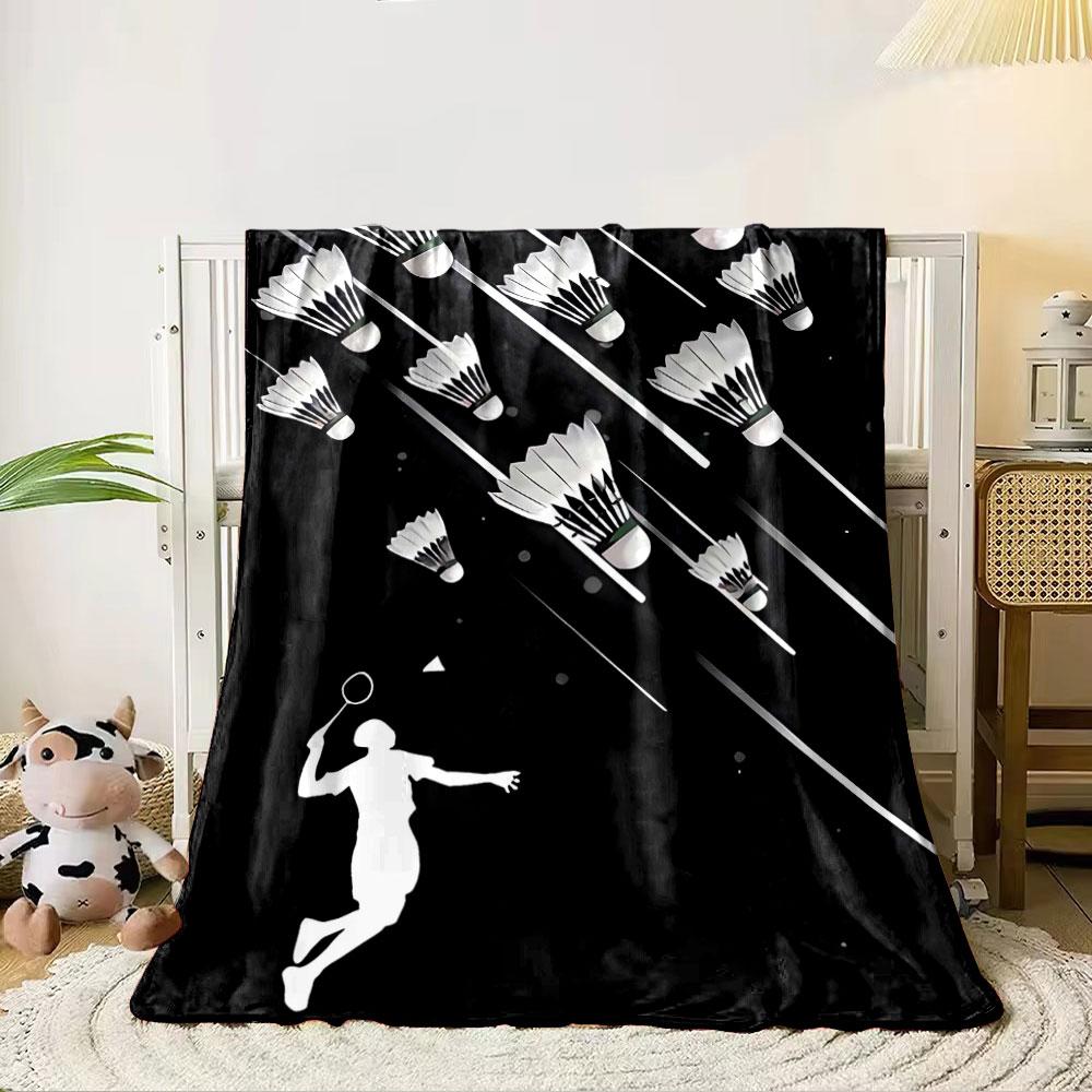 Shuttlecocks in motion with a silhouette of a badminton player. for all seasons blanket lunch break throw gift 80cm x 120cm